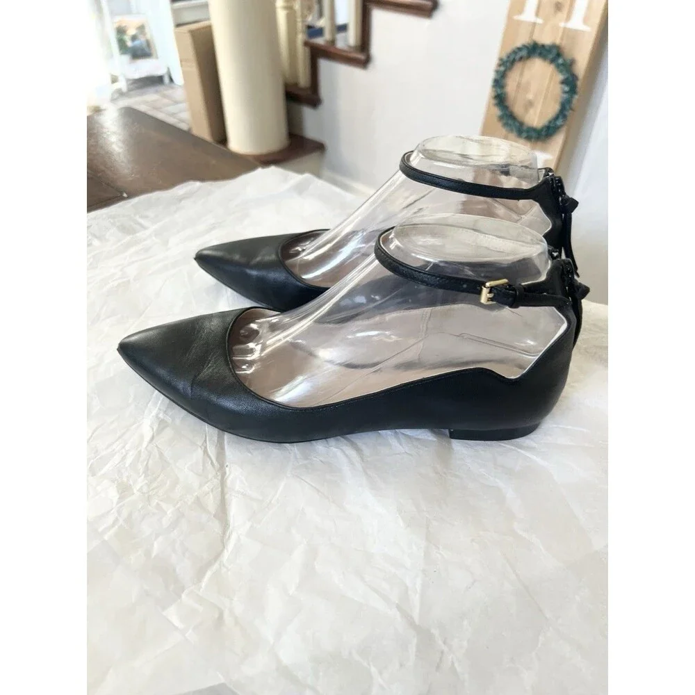 Cole Haan Leather Ballet Shoes Womens 6.5 Black Ankle Strap Flats Comfort